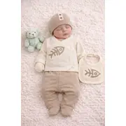 Set serde baby cu imprimeu pești &ndash; 5 piese din bumbac, maro bk2057