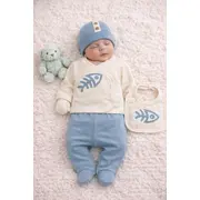 Set serde baby cu imprimeu pești &ndash; 5 piese din bumbac bm2057