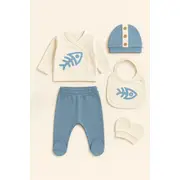 Set serde baby cu imprimeu pești &ndash; 5 piese din bumbac bm2057