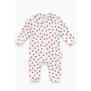 Salopeta bebe alba cu inimioare pijama bumbac overall fetite trpb0106