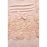 Salopeta fetita roz eleganta bumbac cu dantela si bentita set premium trpb0124