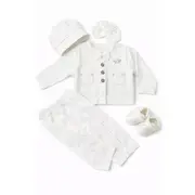 Set botez bebelus 6 piese alb elegant bumbac vesta pantaloni caciula botosei trpb0119