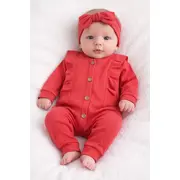 Set corai salopeta bebe bumbac rib cu nasturi si bentita  tram0036