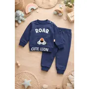 Set trening bebe din bumbac moale bluza cu imprimeu si pantaloni comozi trpb0099