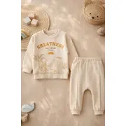 Trening bebe 2 piese din bumbac moale bluza cu imprimeu si pantaloni confortabili trpb0101