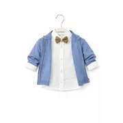 Costum elegant bebe baiat 4 piese albastru sacou camasa pantaloni si papion botez trpb0180