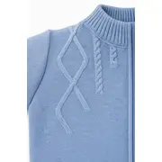 Costum elegant bebe baiat 4 piese albastru sacou camasa pantaloni si papion botez trpb0180