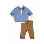 Costum elegant bebe baiat 4 piese albastru sacou camasa pantaloni si papion botez trpb0180