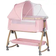 Patut co-sleeper Chipolino Charisma cu laterala culisanta powder pink wood HUBKOSCA0265PP
