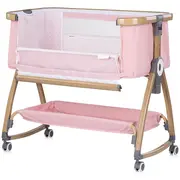 Patut co-sleeper Chipolino Charisma cu laterala culisanta powder pink wood HUBKOSCA0265PP