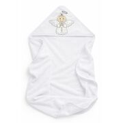 Prosop bebe alb cu gluga pentru botez bumbac moale broderie ingeras trpb0169