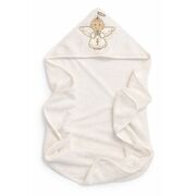 Prosop botez bebe crem cu gluga broderie ingeras bumbac pufos absorbant nou nascut trpb0170