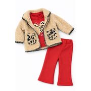 Set bebe fetita 3 piese cu jacheta teddy bluza si pantaloni rosii tinuta calduroasa iarna trpb0171