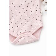 Set bebelus fetita 3 piese body pantaloni caciula bumbac ribat roz deschis trpb0163