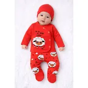 Set bebelusi 3 piese corai bumbac oita bluza pantaloni cu botosei si caciula trpb0147