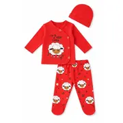 Set bebelusi 3 piese corai bumbac oita bluza pantaloni cu botosei si caciula trpb0147