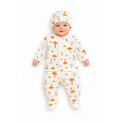 Set nou nascut 3 piese bumbac bluza pantaloni cu botosei si caciula trpb0144