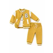 Trening baieti 3 piese galben jacheta bluza pantaloni bumbac casual sport trpb0177