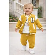 Trening baieti 3 piese galben jacheta bluza pantaloni bumbac casual sport trpb0177
