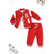 Trening baieti 3 piese rosu hanorac bluza pantaloni bumbac casual sport trpb0176