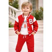 Trening baieti 3 piese rosu hanorac bluza pantaloni bumbac casual sport trpb0176