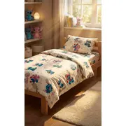Lenjerie bumbac ranforce pat 3 piese copii 2-8 ani Angel si Stitch pentru saltele 140x70 cm ASC6427968006631