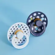 Bibs - set 2 suzete colour studio collection polka dots, tetina rotunda, 0 luni+-baby blue/steel blue bbb11034104