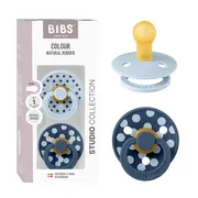 Bibs - set 2 suzete colour studio collection polka dots, tetina rotunda, 0 luni+-baby blue/steel blue bbb11034104