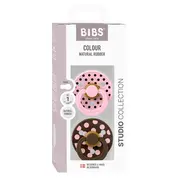 Bibs - set 2 suzete colour studio collection polka dots, tetina rotunda, 0 luni+-baby pink/mocha bbb11034102