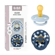 Bibs - set 2 suzete colour studio collection polka dots, tetina rotunda, 6 luni+-baby blue/steel blue bbb12034104
