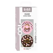 Bibs - set 2 suzete colour studio collection polka dots, tetina rotunda, 6 luni+-baby pink/mocha bbb12034102