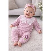 Set bebe fetita 2 piese mov bluza cu guler brodat pantaloni comozi trpb0181