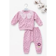 Set bebe fetita 2 piese mov bluza cu guler brodat pantaloni comozi trpb0181