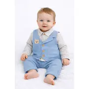 Set hainute moeboon baieti 2 piese camasa in carouri, vesta aplicata si pantaloni verzi moeboon1