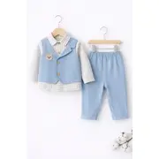 Set hainute moeboon baieti 2 piese camasa in carouri, vesta aplicata si pantaloni verzi moeboon1