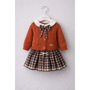 Set tricotat fetite missolix cu vesta si fusta in carouri, design elegant si confort premium bkr2623-1