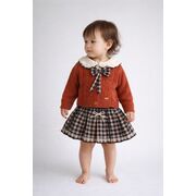 Set tricotat fetite missolix cu vesta si fusta in carouri, design elegant si confort premium bkr2623-1