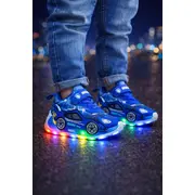 Adidasi cu luminite pentru baietei - masinuta albastra super led adled-1-2