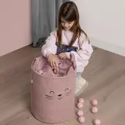 Cos Premium Fluffy Toy Boucle Cat, 43 litri, pliabil cu manere rezistente, Pink