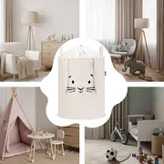 Cos Premium Fluffy Toy Boucle Rabbit, 43 litri, pliabil cu manere rezistente, Cream