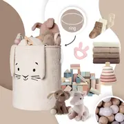 Cos Premium Fluffy Toy Boucle Rabbit, 43 litri, pliabil cu manere rezistente, Cream