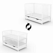 Patut Bebelusi Beatrice, Lemn Masiv, 3 Nivele Saltea, Protectie Laterala Toddler, Sertar, 120×60 cm