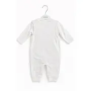 Salopeta bebe alba bumbac bluza cu maneca lunga broderie delicata si sosete trpb0185