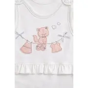 Salopeta bebe alba bumbac bluza cu maneca lunga broderie delicata si sosete trpb0185