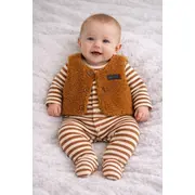 Salopeta bebe cu dungi maro si vesta pufoasa bymurat, costum calduros si confortabil pentru sezon rece bt10125-1-29