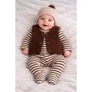 Salopeta bebe cu dungi si vesta pufoasa bymurat, costum calduros si confortabil pentru sezon rece bk10125-1-29