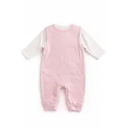 Salopeta bebe fetita roz bumbac cu bluza integrata broderie delicata inchidere capse trpb0186