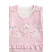 Salopeta bebe fetita roz bumbac cu bluza integrata broderie delicata inchidere capse trpb0186