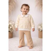 Set bebe bymurat cu bluză &icirc;n dungi și pantaloni bej comozi bk10234-1-29