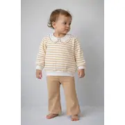 Set bebe bymurat cu bluză &icirc;n dungi și pantaloni bej comozi bk10234-1-29
